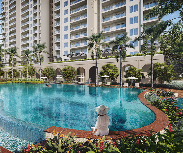 Luxury swimming pool at Birla Pravaah residential complex