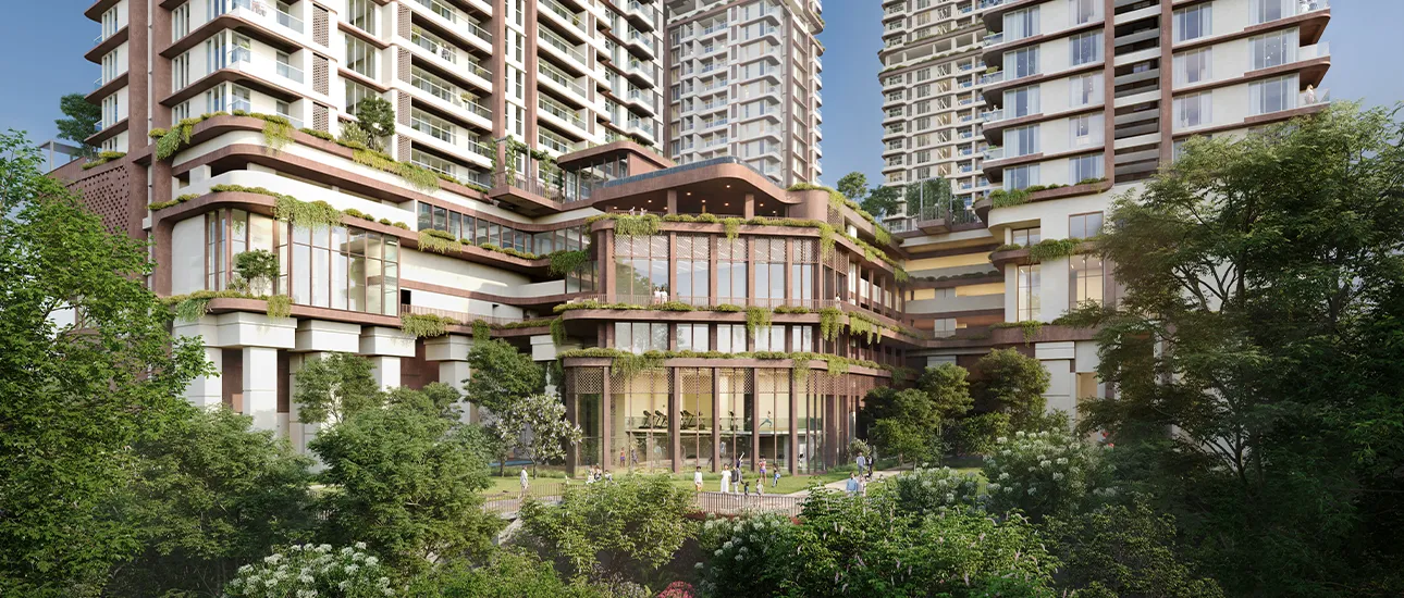 Birla Punya exclusive clubhouse surrounded by landscaped greenery