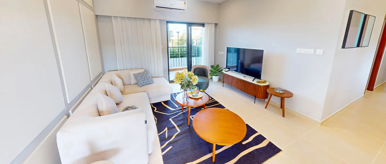 Birla Trimaya Pune 4 – luxurious bedroom with modern interiors, large windows & scenic views offering premium living experience.